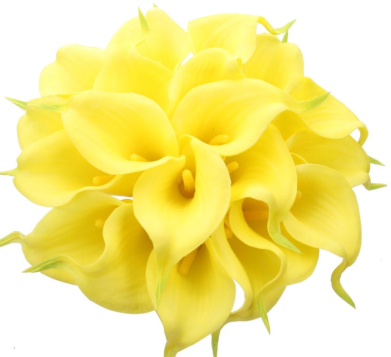 Duovlo 20pcs Calla Lily Bridal Wedding Bouquet Lataex Real Touch Artificial Flower Home Party Decor (Yellow) - Image 1